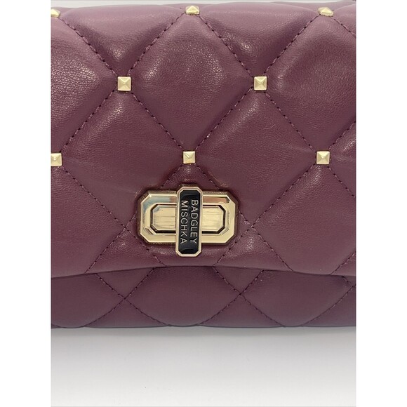Badgley Mischka Vegan Leather Quilted Studded Crossbody Bag In Plum New - Picture 2 of 11